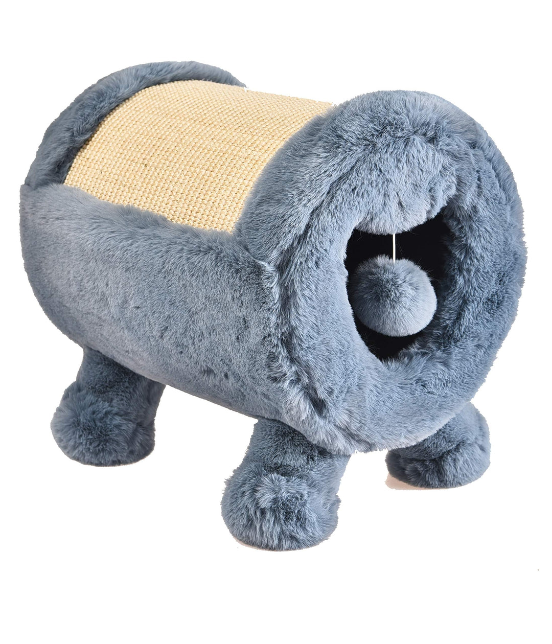 Dehner Premium Lovely Katzen Kratz- und Kuschelhöhle, Ø 30 cm, ca. 40 x 37 cm, Plüsch/Sisal, blau/be