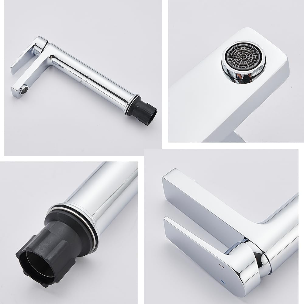 GRICOL Wasserhahn Bad Waschbecken Messing Mischbatterie Einhebelarmatur Badarmaturen Hoch Silber