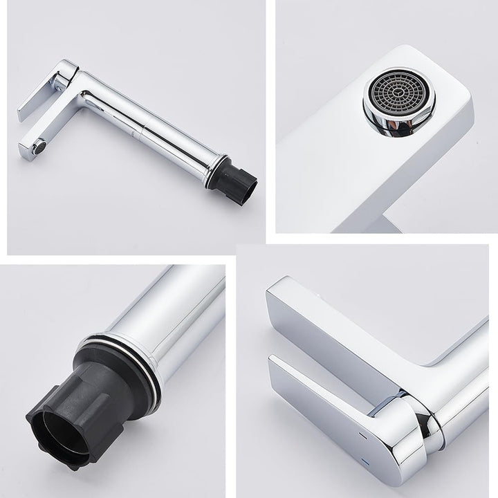 GRICOL Wasserhahn Bad Waschbecken Messing Mischbatterie Einhebelarmatur Badarmaturen Hoch Silber