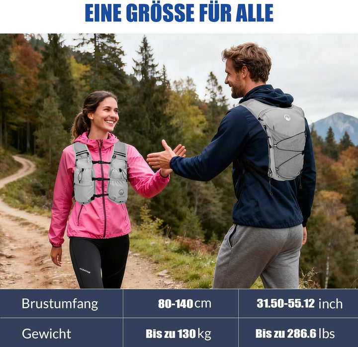 Laufweste Damen mit 2L TPU Trinkblase/500ml Trinkflasche, Leichter Trinkrucksack Laufen Herren 6L, R