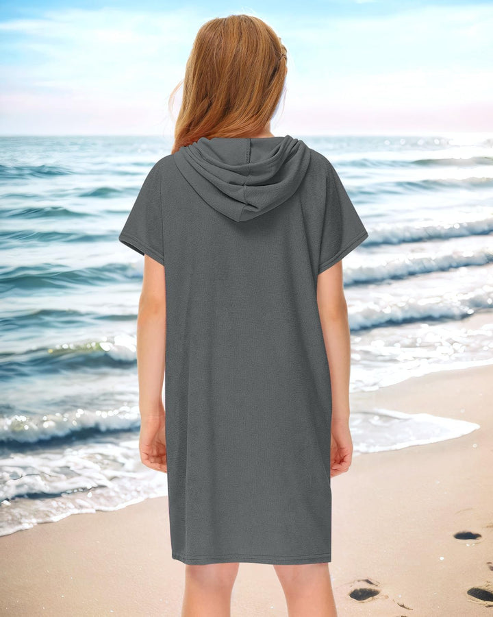 BesserBay Mädchen Badeponcho Kapuze Poncho mit Taschen Zip Cover Up Kinder Unisex 120-160 140 Dunkel