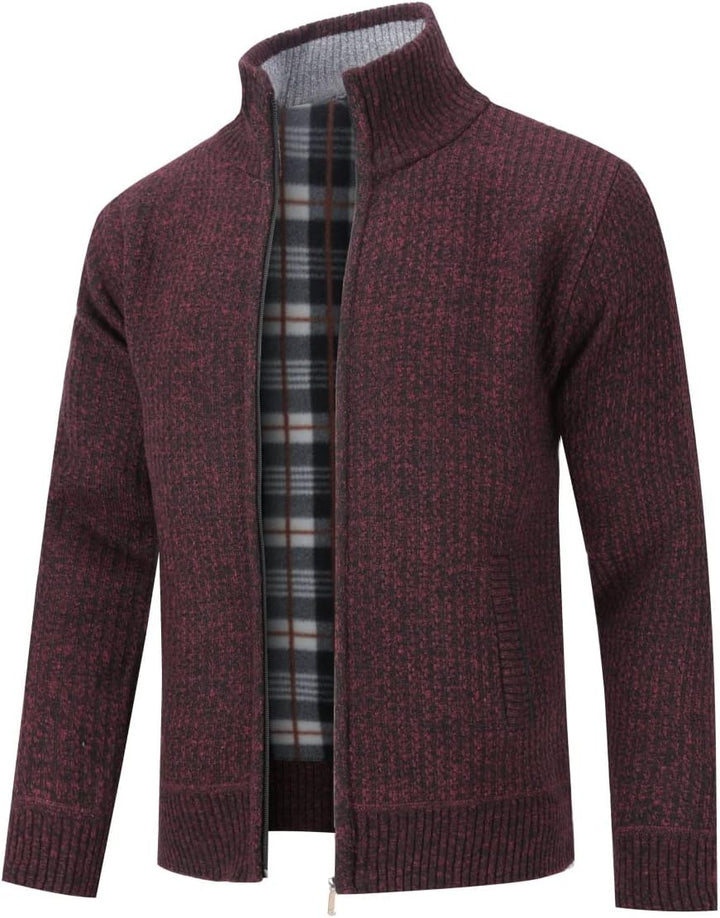 YOUTHUP Herren Strickjacke mit Stehkragen Fleecejacke Warm Übergangsjacke Reissverschluss Pullover M
