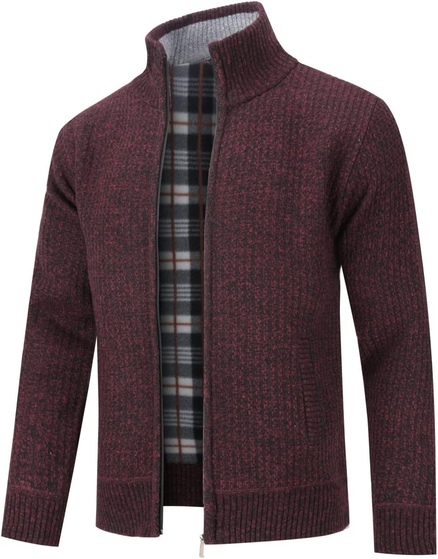 YOUTHUP Herren Strickjacke mit Stehkragen Fleecejacke Warm Übergangsjacke Reissverschluss Pullover M