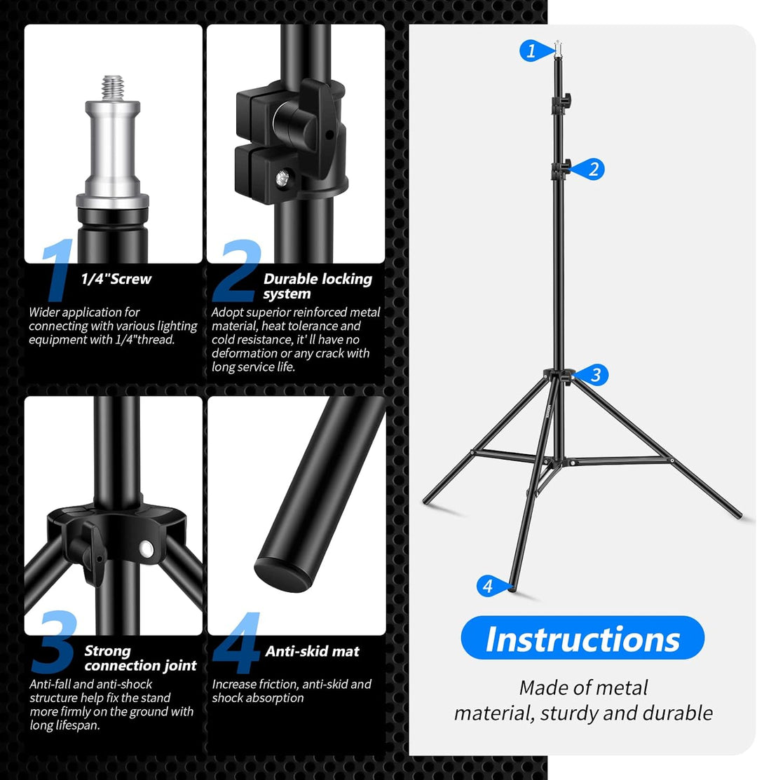 Neewer 190 cm Aluminium-Stativständer für Studio Kits, Fotografie Lichter, Softboxen (schwarz, 2er-P