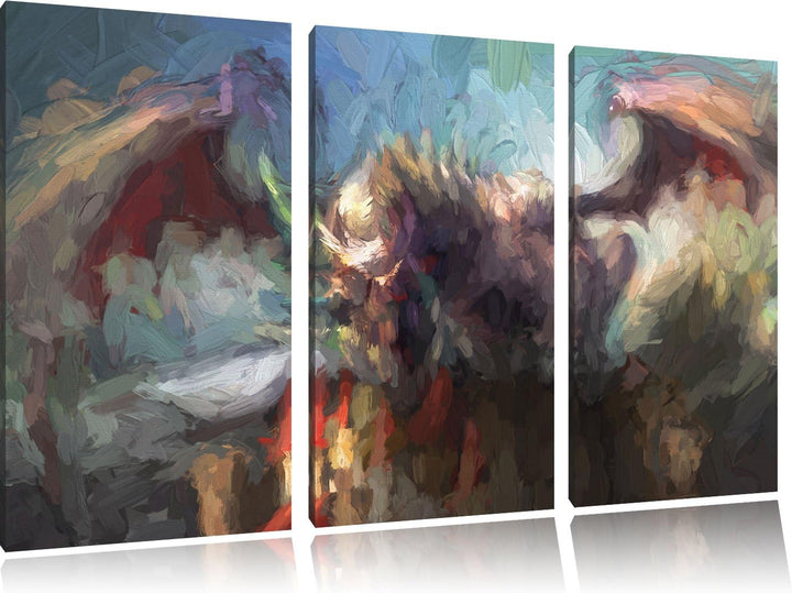 Pixxprint der Drache auf der Festung Kunst / 3-Teilig/Gesamtmass 120cm Leinwandbild bespannt auf Hol