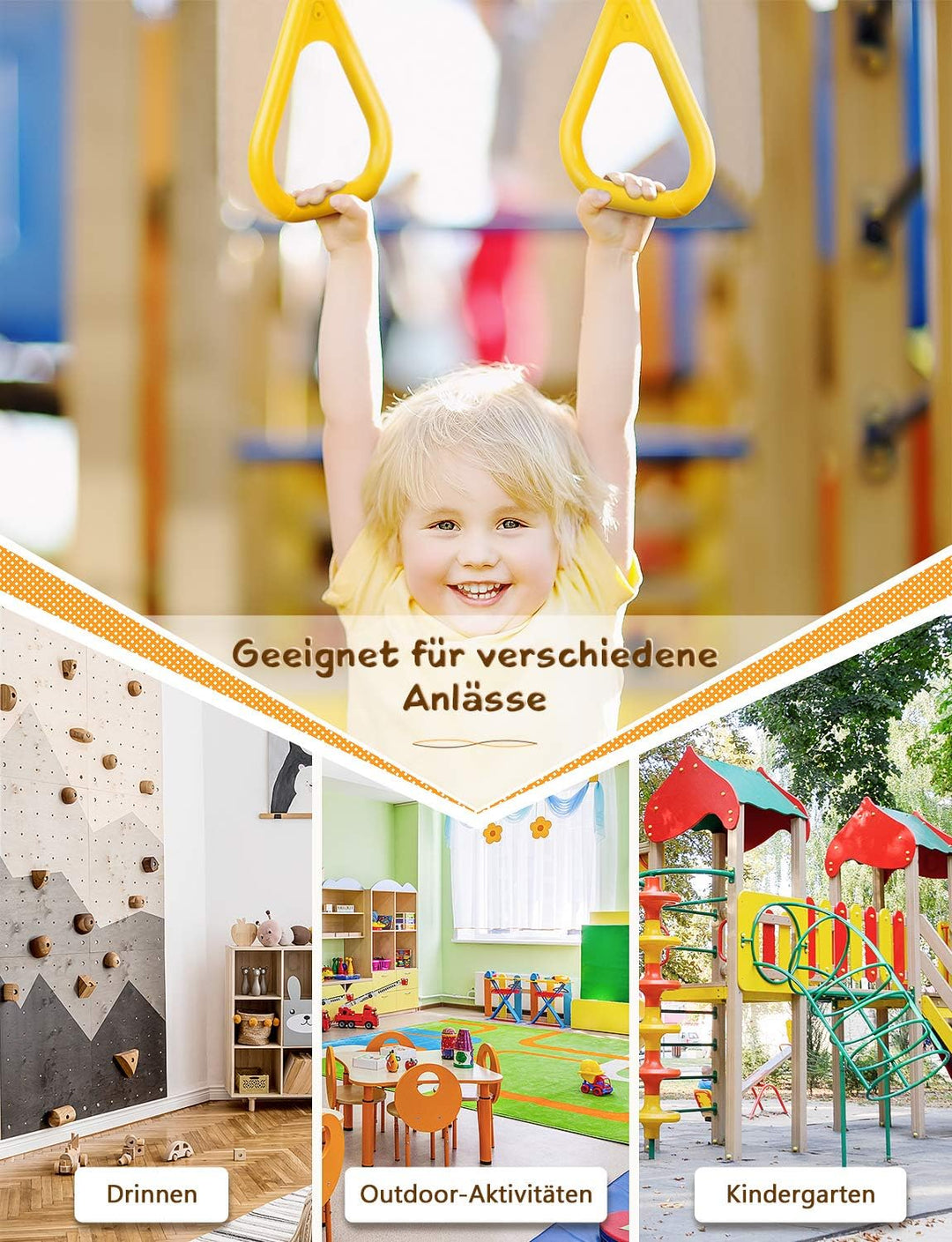 GHB Schaukel Trapez Schaukel Schaukel Kinder mit Kunststoff Turnringe für Kinder Outdoor zum Aufhäng