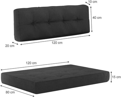 Vicco Palettenkissen Set, Anthrazit, 2 Teile Sitz+Rückenkissen Anthrazit, Sitz+Rückenkissen Anthrazi