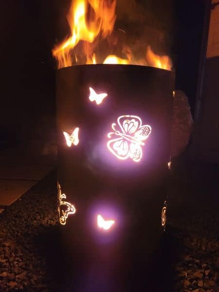 TiKo-Design® Feuertonne Feuerkorb mit Schmetterling Motiv