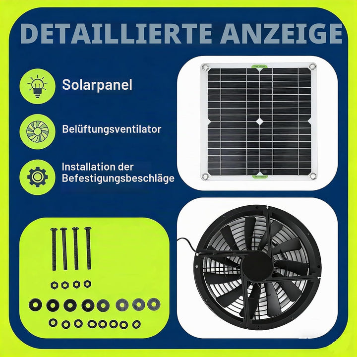 Wasserdichtes solarbetriebenes Lüfter-Kit, 100-W-Solarpanel, runder Lüftungsgehäuse-Abluftventilator