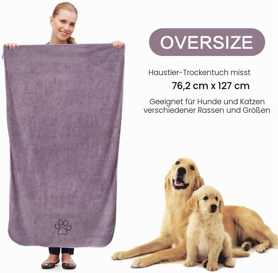KinHwa super saugfähiges Haustierhandtuch Mikrofaser Hund Badetuch für Hunde und Katzen 76CM x 127CM