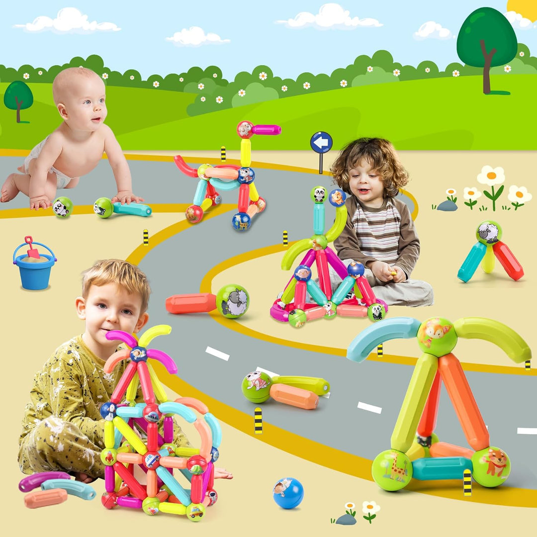 SVYHUOK Magnetische Bausteine Kinder 64 Stück Magnetbausteine Spielzeug, Montessori Lernspielzeug, K