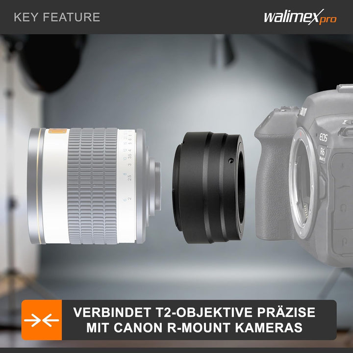Walimex pro T2 Adapter für Canon R - Adapterring mit manuellem Fokus, einfache Handhabung, Objektiv-