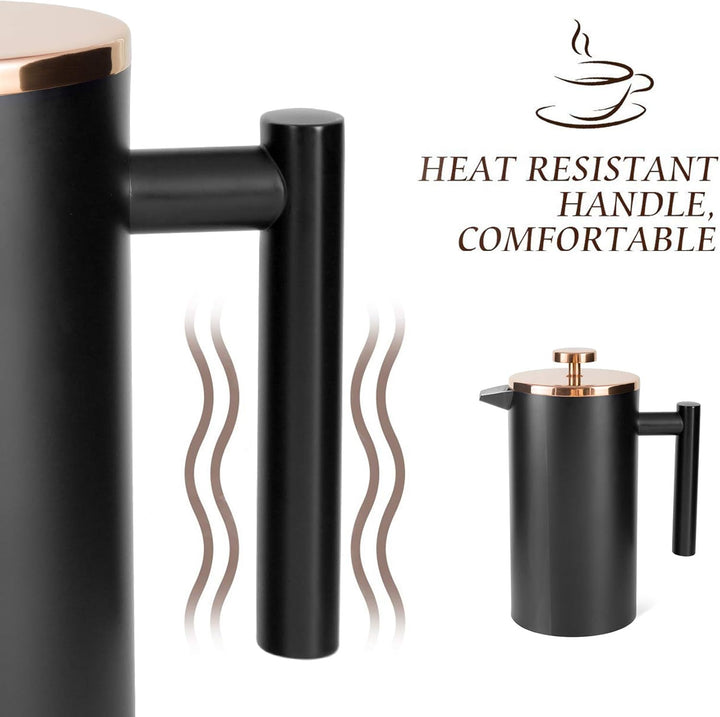 MaxMiuly Kaffeebereiter French Press 0,35 Liter Klein Kaffeezubereiter Doppelwandig Edelstahl Franzö