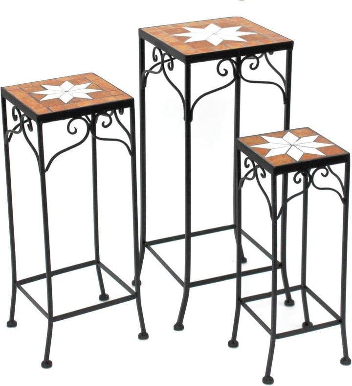 DanDiBo Blumenhocker Mosaik Eckig 3er Set 46, 54, 62 cm Blumenständer 12012 Beistelltisch Pflanzenst