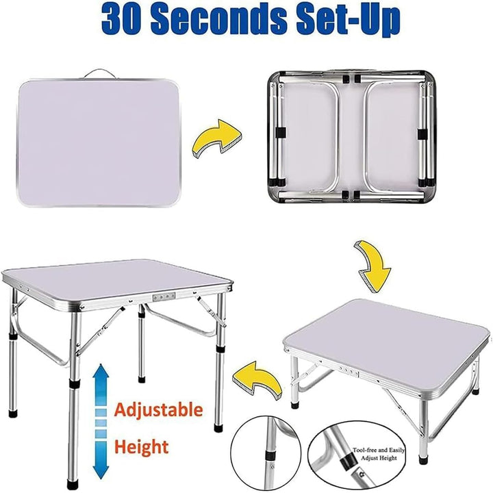 2ft/60cm Klapptisch 2 Einstellbare Höhe Weisser Garten Picknick Camping Tisch mit Tragegriff für Ind