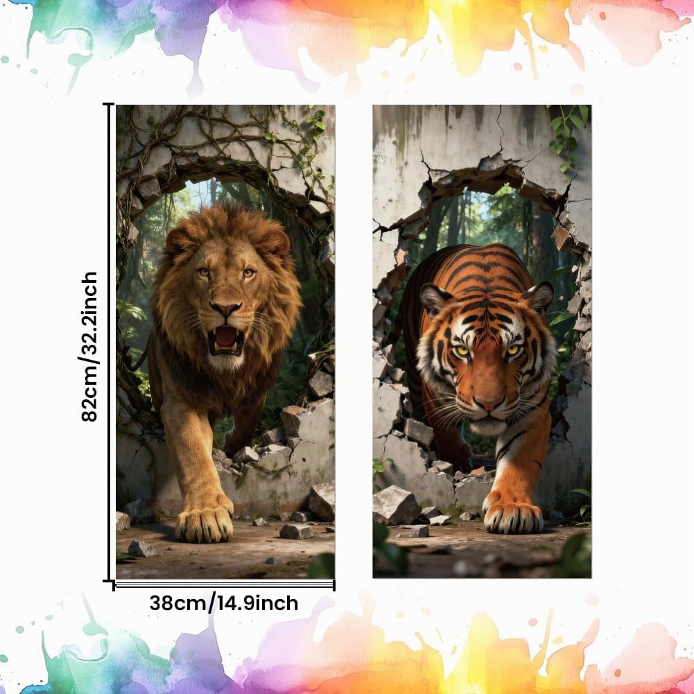 ANATTASOUL Mülleimer Aufkleber, 2 Blätter Mülltonnen Aufkleber 38×82cm Löwe Und Tiger Durch Gebroche