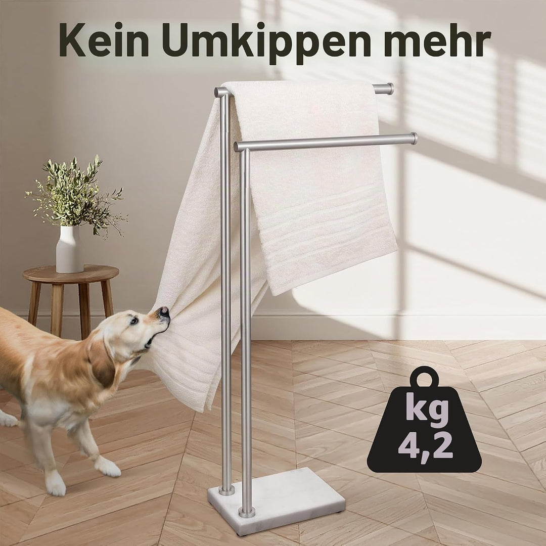 KES Handtuchhalter Freistehend mit 3X Dicker Naturmarmor Basis, Doppel Handtuchhalter Stehend Edelst