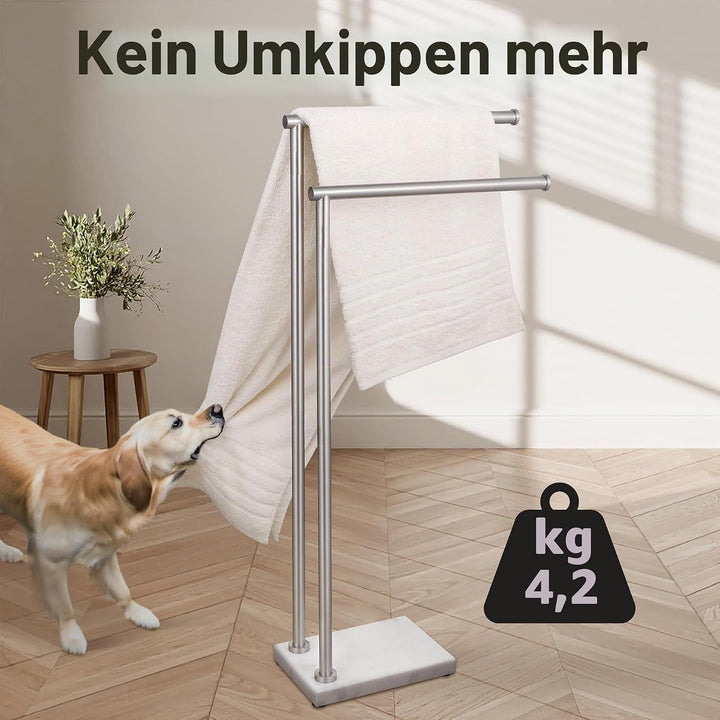 KES Handtuchhalter Freistehend mit 3X Dicker Naturmarmor Basis, Doppel Handtuchhalter Stehend Edelst