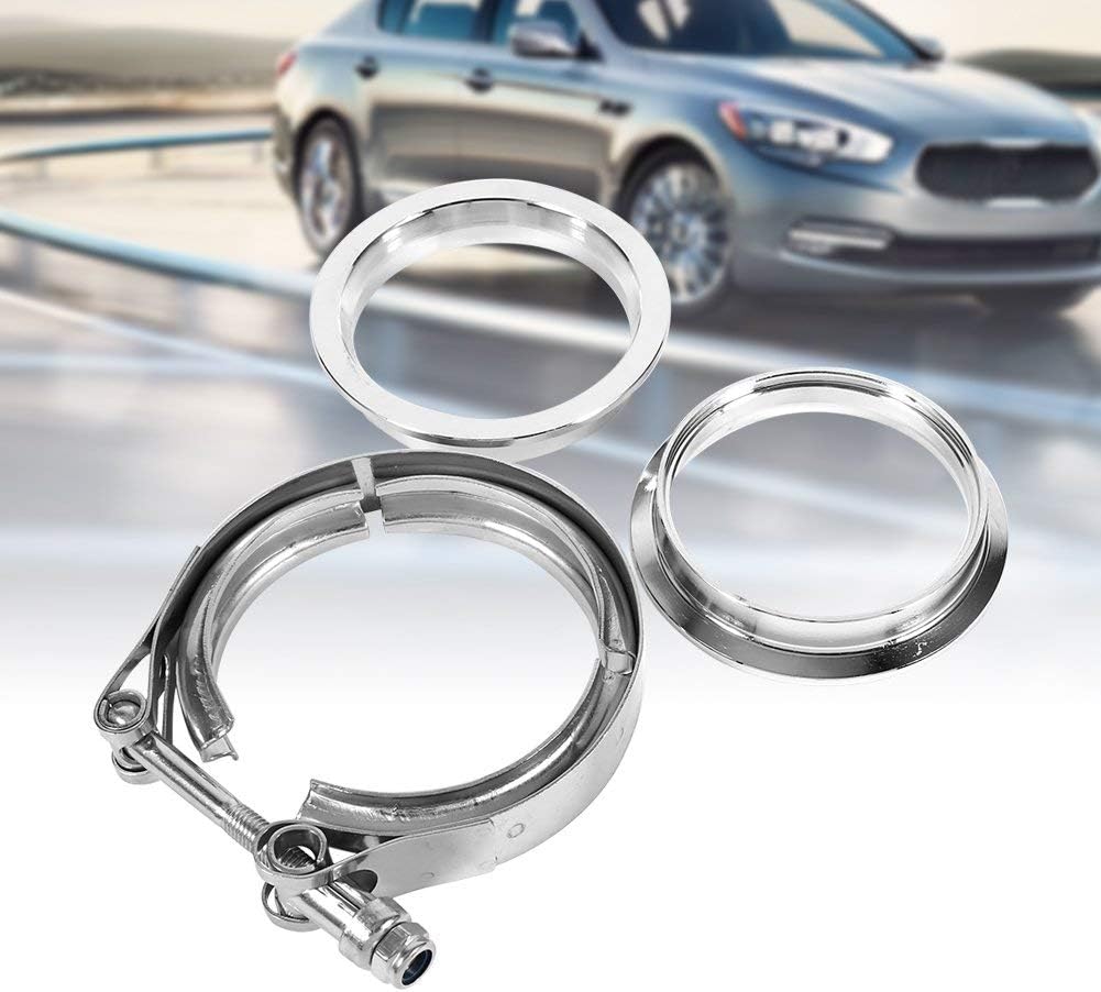 Qiilu V Band Flansch, 3 Zoll Edelstahl V Band Klemme mit 2 Flansch Kit Turbo Auspuff Down Pipe