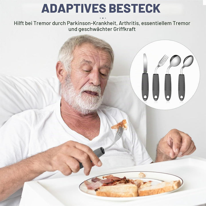 4-Teilig, Easy Grip Besteck 42° Winkel Besteck mit Dickem Griff Behinderten Esshilfen Rutschfeste Gr