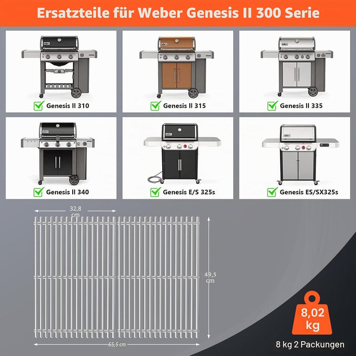 QuliMetal 47,6 x 33,7cm Edelstahl Grillroste 66095 für Weber Genesis II E-310, Genesis II LX E-340/S