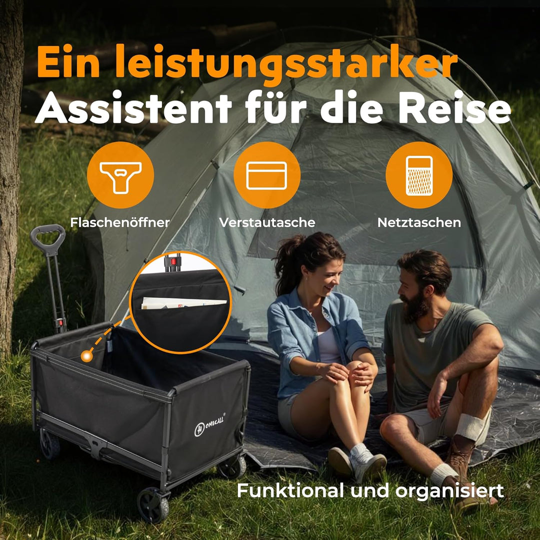 Bollerwagen faltbar 120L Bis 120KG Strandwagen Klappbar mit Regenschutz, Becherhalter, Reflektorstre