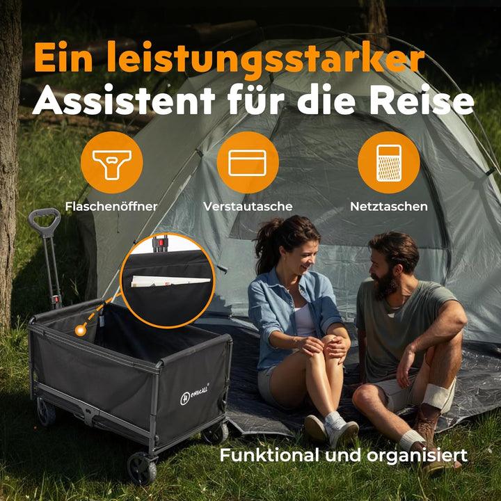 Bollerwagen faltbar 120L Bis 120KG Strandwagen Klappbar mit Regenschutz, Becherhalter, Reflektorstre
