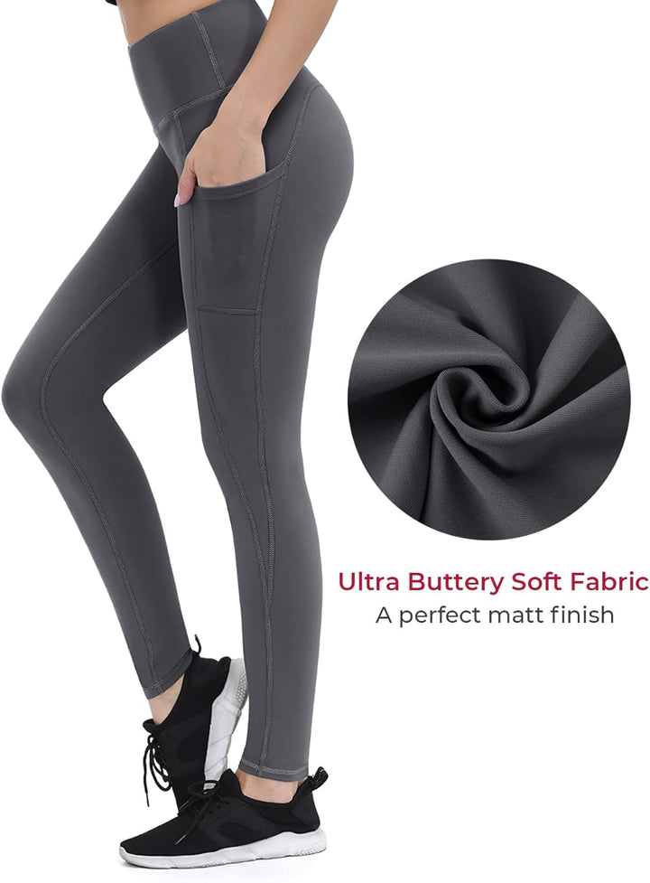 ALONG FIT Damen Sport Leggings mit Tasche Blickdichte High Waist Lang Sporthose Laufhose Frauen Bauc