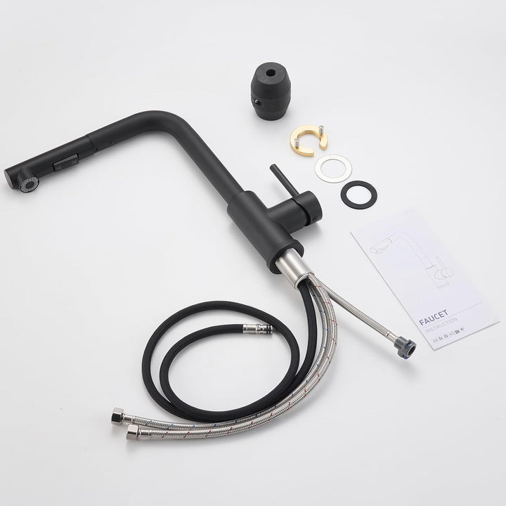 Wasserhahn Küche Schwarz, Küchenarmatur mit Brause Ausziehbar, Hochdruck Mischbatterie Küche Armatur