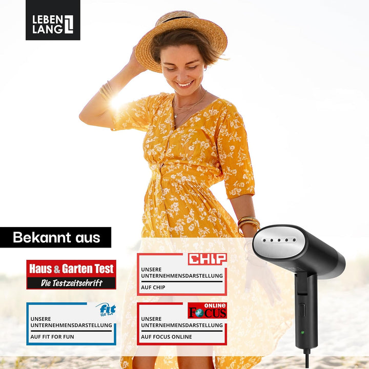 LEBENLANG Steamer Dampfglätter Reise - Kompakt Faltbar &amp; Inkl. Reise Set I Steam Iron Dampfbürste Da