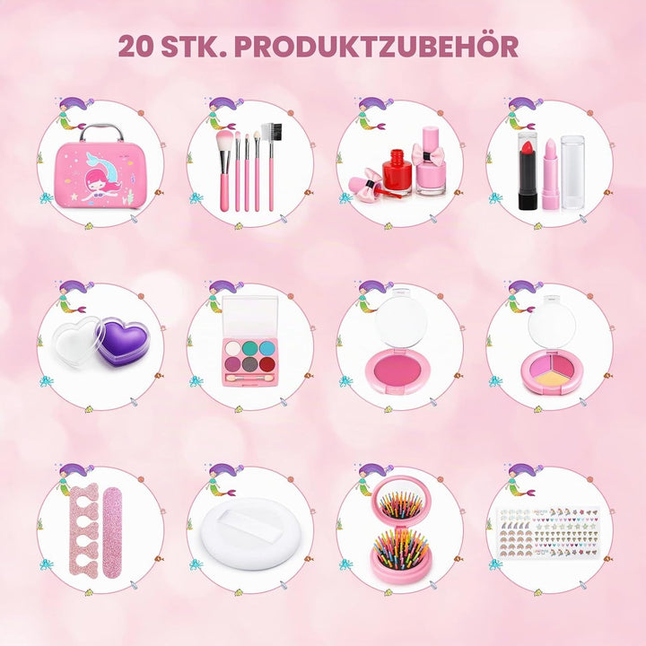Dreamon Kinderschminke mädchen, Waschbar Make up Spielzeug für Mädchen Kinder Nagellacke mit Koffer