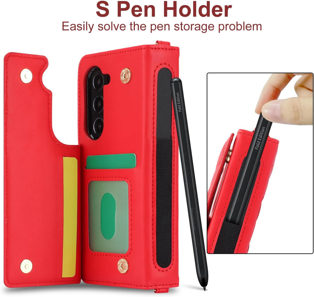 NINKI Kompatibel für Samsung Galaxy Z Fold 6 Hülle Geldbörse mit S Stift Halter,4 Kartenhalter für S
