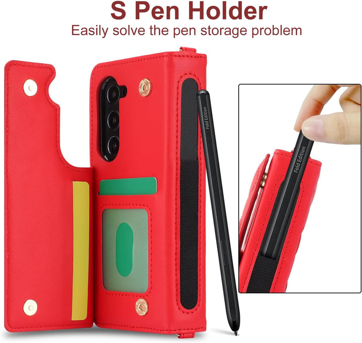 NINKI Kompatibel für Samsung Galaxy Z Fold 6 Hülle Geldbörse mit S Stift Halter,4 Kartenhalter für S