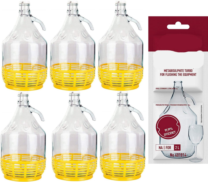 lilawelt24 6 STÜCK 5L GLASBALLON mit BÜGELVERSCHLUSS + Schwefelpulver Weinballon GÄRBALLON GLASFLASC