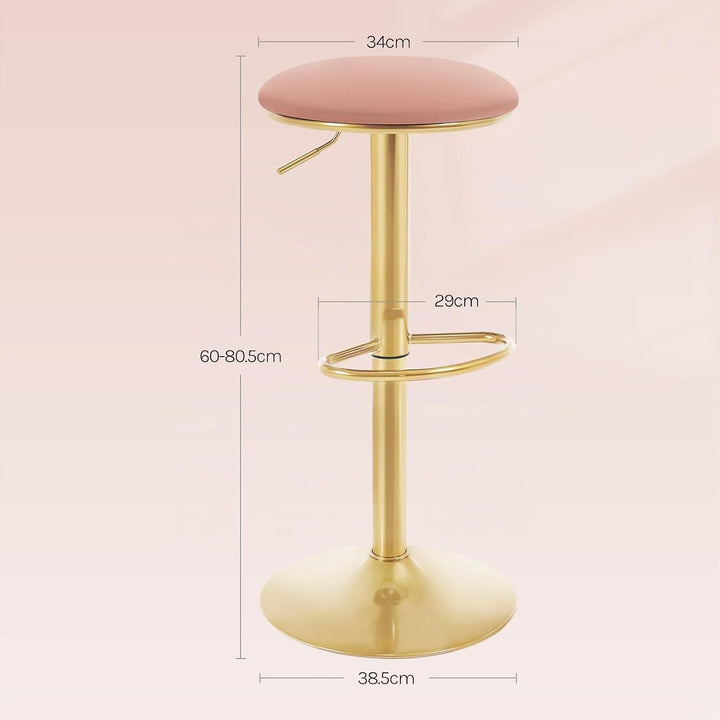 WOLTU Barhocker 2er Set, 60-80,5 cm Höhenverstellbar, Samt, Rosa | Ergonomischer Barstuhl, mit Fusss