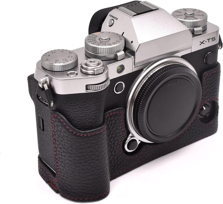 Rieibi Fuji XT5 Schutzhülle für Fujifilm X-T5 Digitalkamera, hochwertiges Echtleder, Halbtasche für