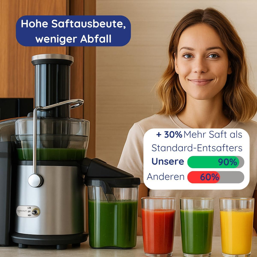 Safecourt Kitchen Entsafter Gemüse und Obst - Slow Juicer [1300W, 2 Stufen für hart & weich] - Saftp