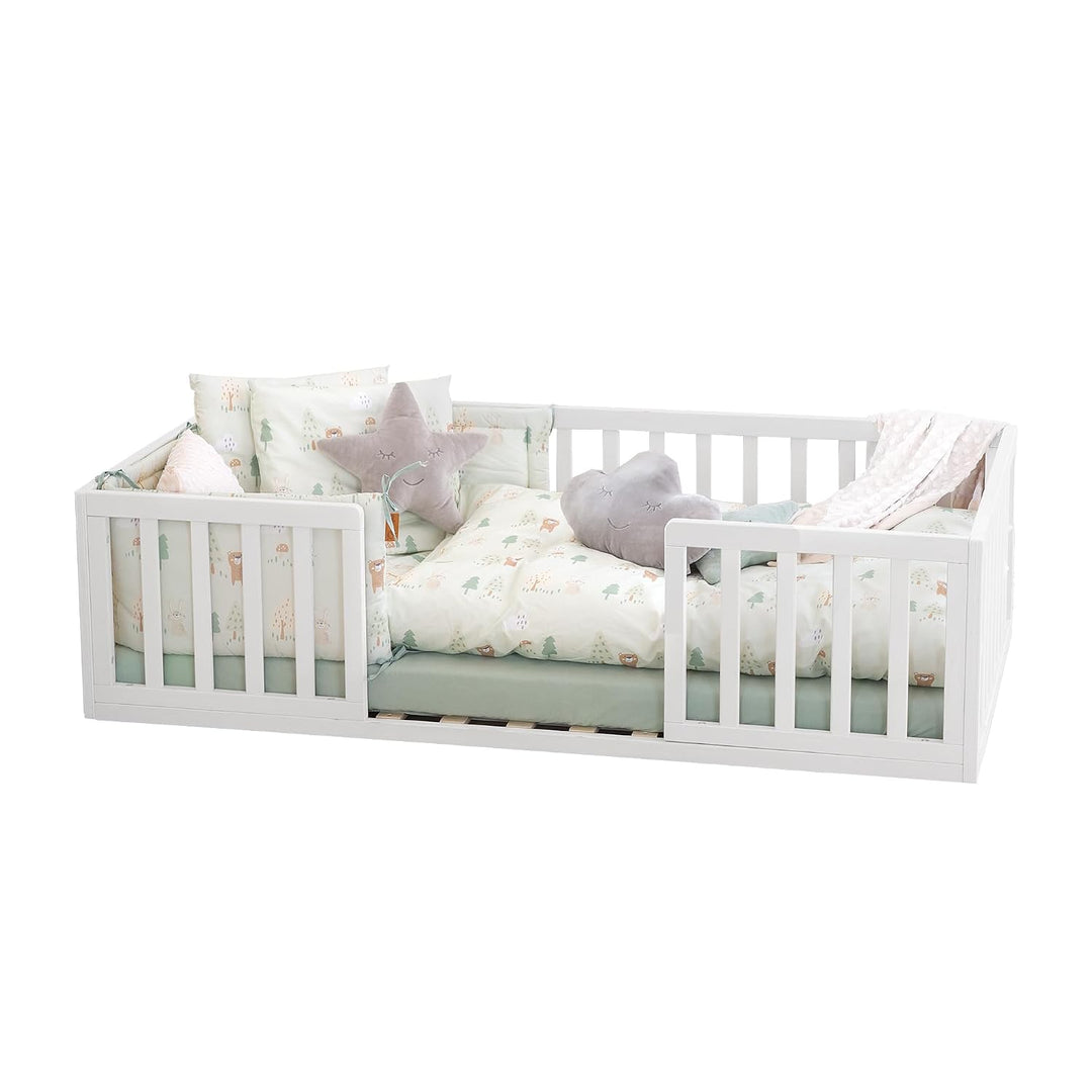 roba Montessori Bodenbett 70x140 cm weiss mit Rausfallschutz &amp; Lattenrost | Montessori Kinderbett •