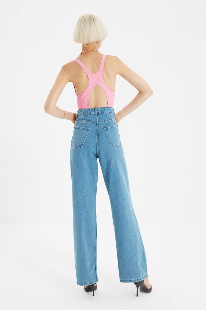 TRENDYOL Damen E Wade-Bein Jeans 34 Blau, 34 Blau