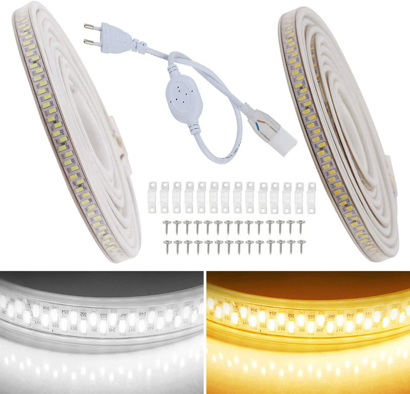 FOLGEMIR 2m LED Band Kalt Weiss, 5630 SMD 180 Leds/m Streifen, 220V 230V LED Strip, sehr helle Beleu