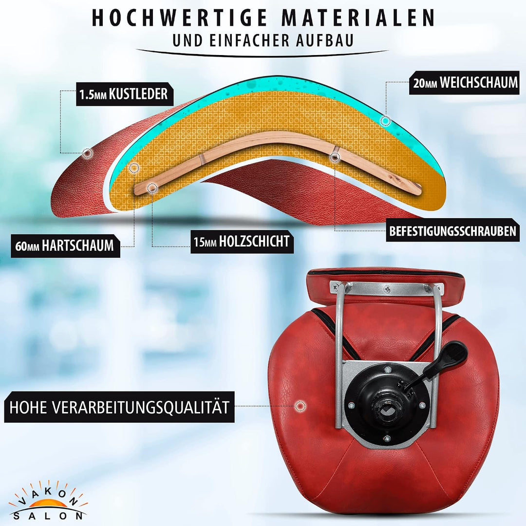Sattelhocker mit Lehne Rot, Sattelstuhl für Rückenentlastung, Rollhocker höhenverstellbar von 55-75