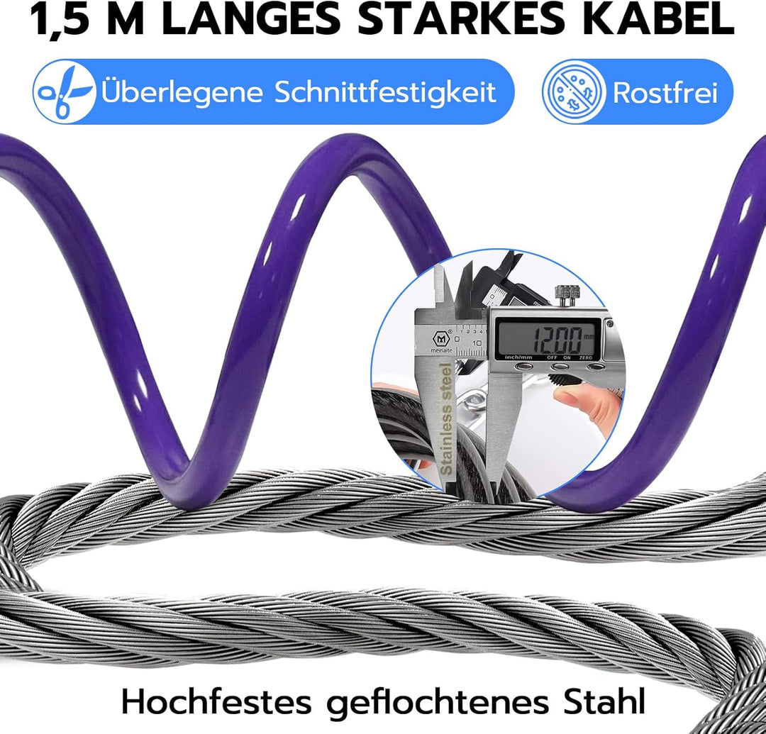 Anweller Fahrradschloss Fingerabdruck,1.5m Kabelschloss wasserdicht tragbar mit Fahrradschlosshalter