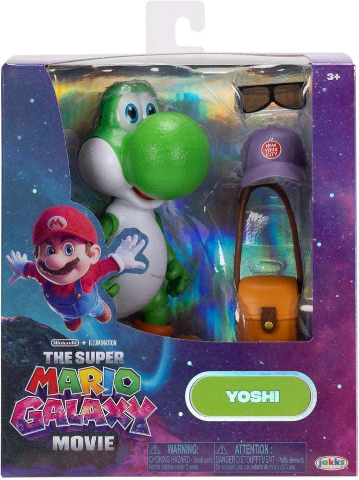 Super Mario Galaxy Movie – 13 cm Figurenserie – Yoshi-Figur mit Hut, Sonnenbrille und Tasche