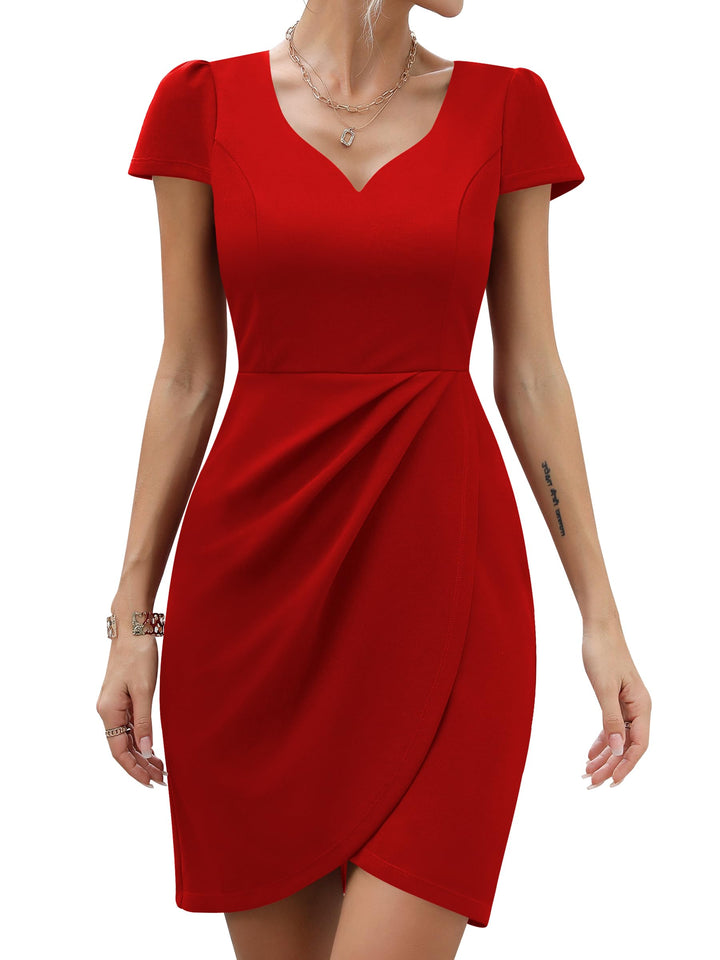 Missufe Damen Cocktailkleid Partykleid Hochzeitsgast Wickelkleid Minikleid Bodycon Elegant Sommerkle