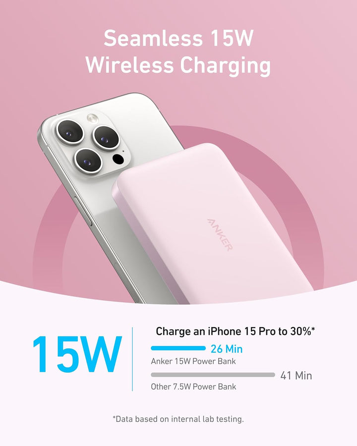 Anker MagGo Powerbank, Ultra-schlankes 10.000mAh magnetisches Akkupack, Qi2-zertifiziert, portabel,