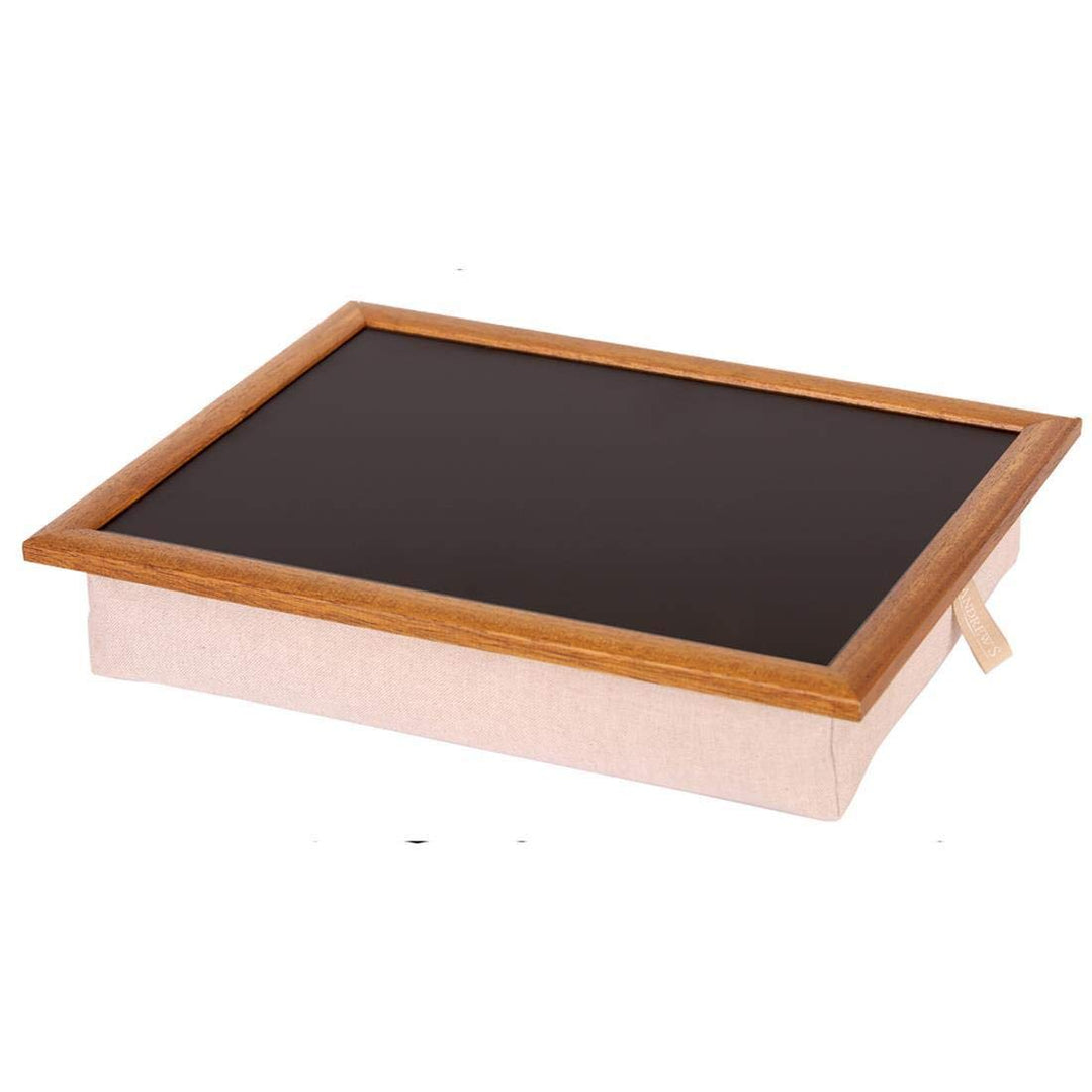 Andrew´s Knietablett Laptray mit Kissen Tablett für Laptop Stoff Uni Natur/of schwarz