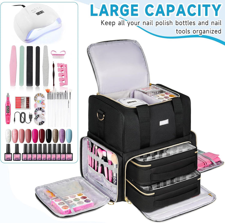 Nagellack Tasche,Doppelschichtige Nagellack Aufbewahrung Organizer Tasche für 80 Flaschen (15 ml) un