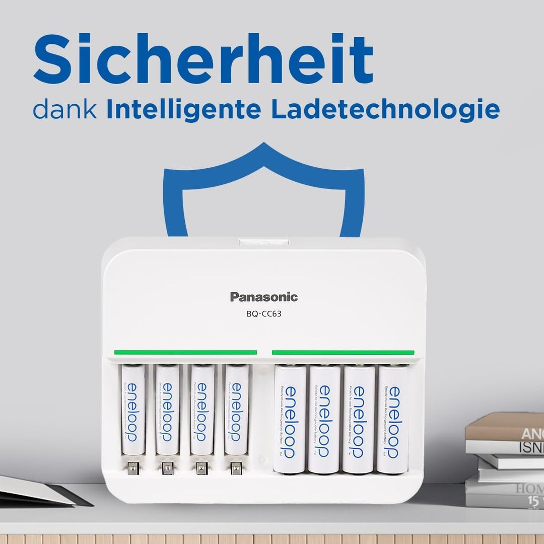 Panasonic eneloop Smart 8 Ladegerät für 1–8 AA/AAA NI-MH-Akkus, mit 8 LED-Anzeigen und 9 Sicherheits