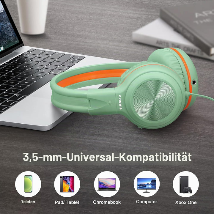 SIMOLIO Kopfhörer mit Kabel für Mädchen und Jungen, mit MIC und 85dB 94dB 104dB Lautstärkeregler, 3,