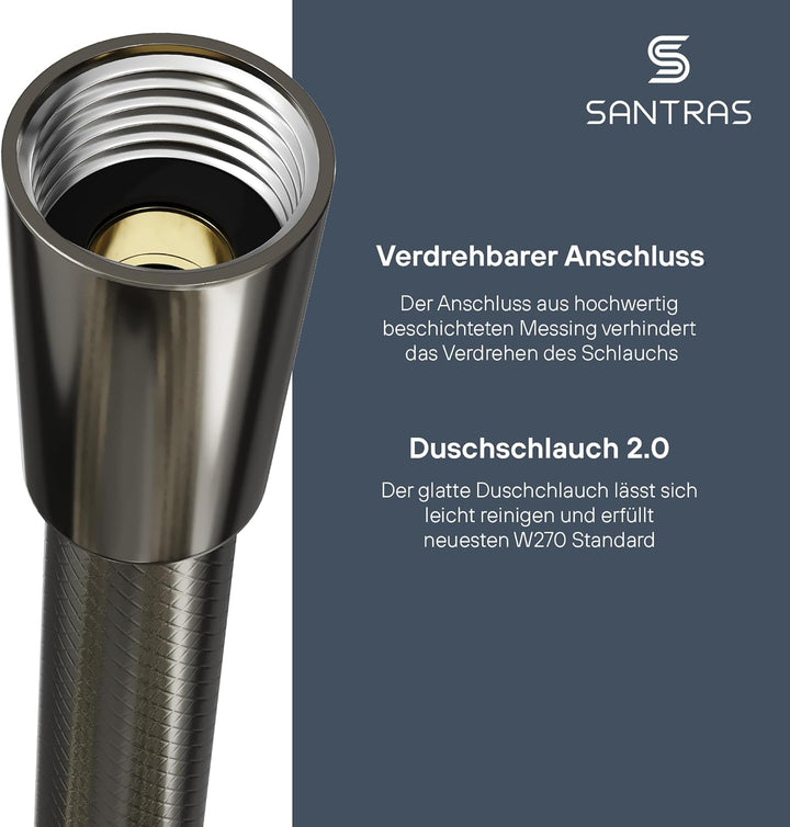 SANTRAS® Duschschlauch 1,25m aus Kunststoff in Aranja - Brauseschlauch verdrehsicher - 1/2 Zoll Stan